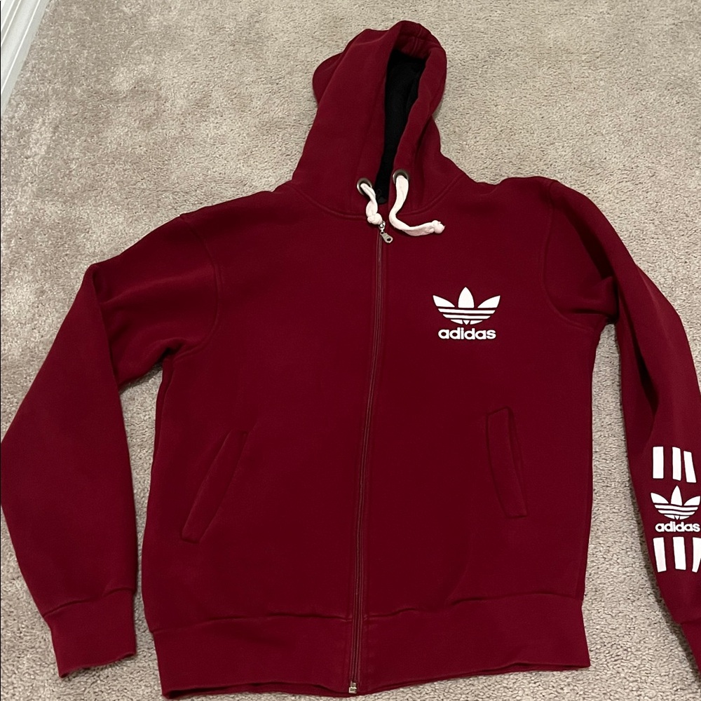 Adidas Burgundy Hoodie with White Accents